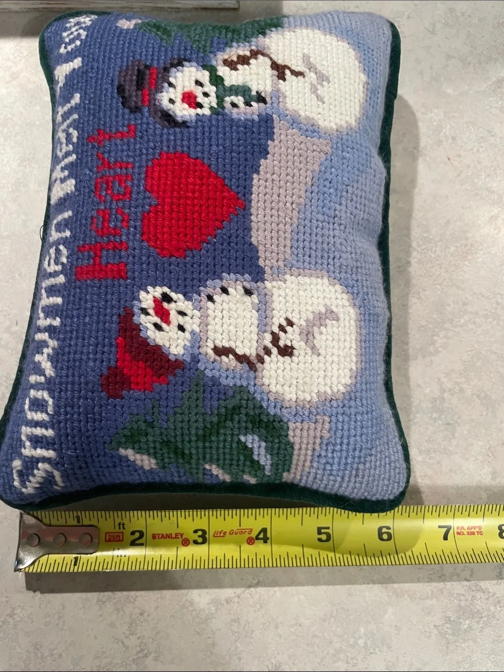 Holiday Snowmen Heart Decorative Needlepoint Pillow